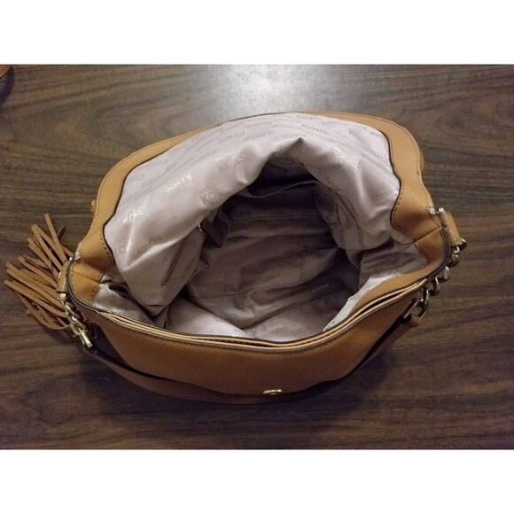 Michael Kors Bedford Bag Brown Pebbled Leather Tassel Crossbody Strap Chain Link - Picture 4 of 9